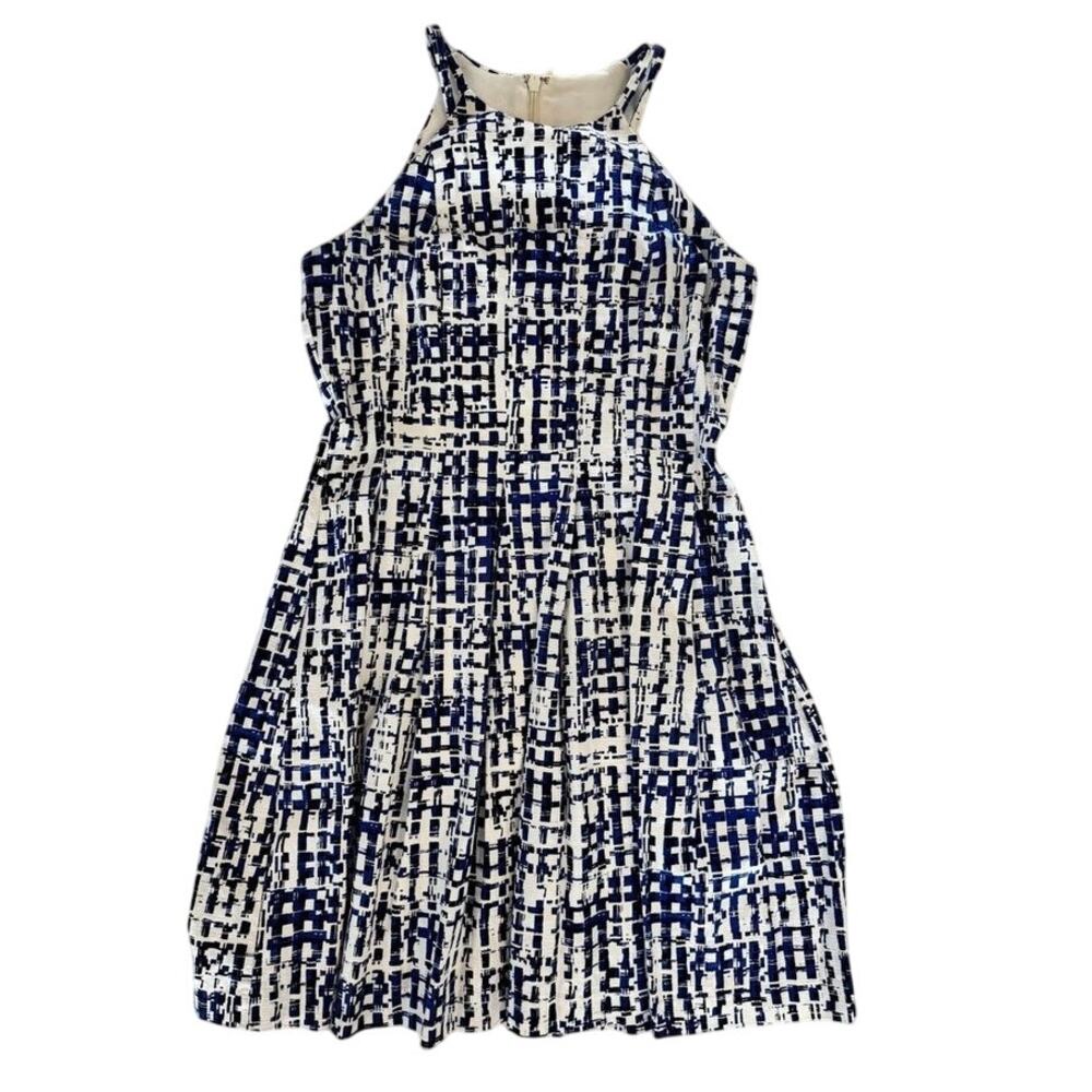 Guess Los Angeles Fit & Flare Dress Blue White Abstract Print Women’s-Size 12
